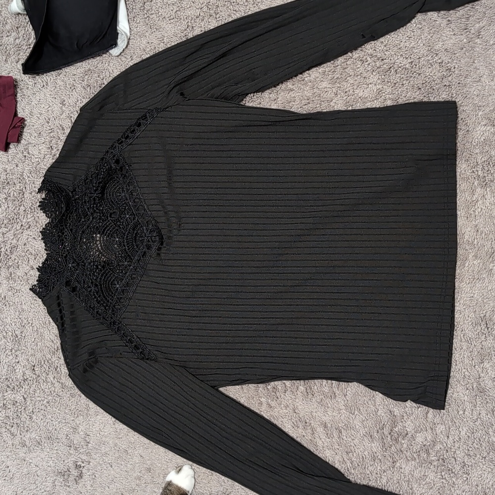 Ribbed Long sleeve lace shirt